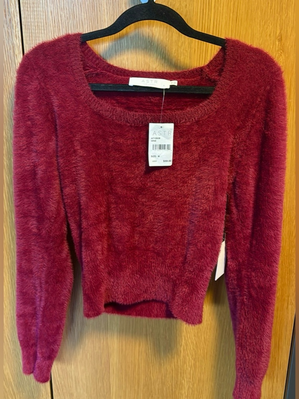 ASTR Plush Scoop-Neck Sweater in Burgundy Red
